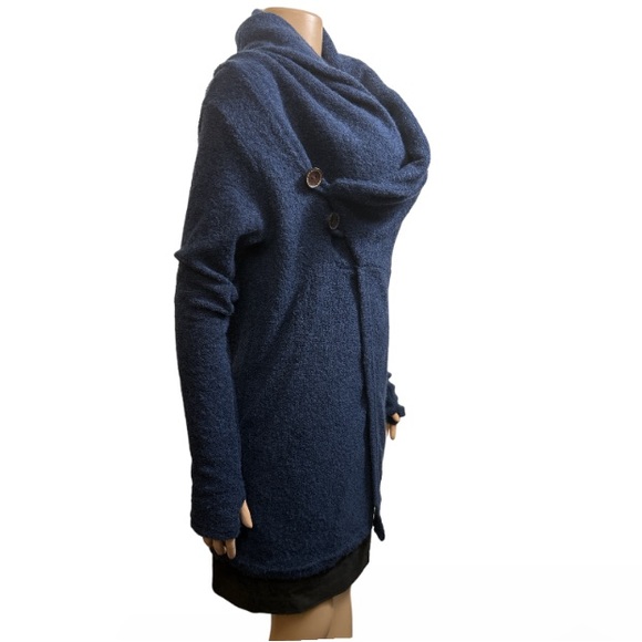 Sacred Threads Cardigan Sweater Plush Blue Coatigan Draped Thumb holes size M - Picture 8 of 12